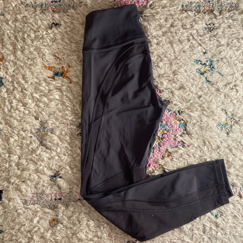 Grey Cropped Leggings w/ Mesh Polka Dot Detailing